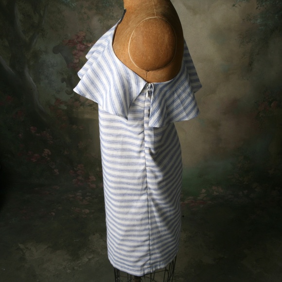 Aakaa One Shoulder Ruffle Shift Dress Stripe Sz S. - Picture 3 of 8